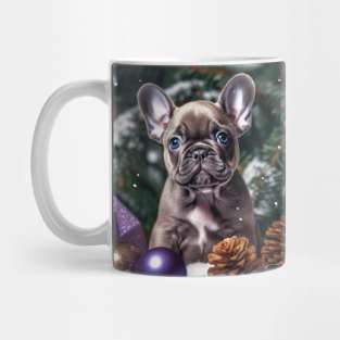 Frenchie puppy enjoys Christmas Mug